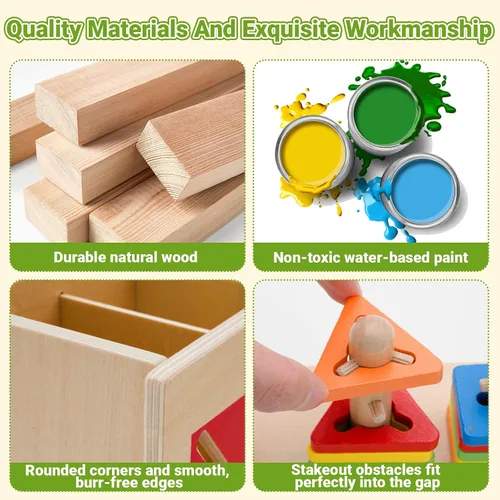 Vista 5 de Montessori - Juguetes apilables de madera para clasificar con reconocimiento de color, bloques de construcción, rompecabezas de formas para niños