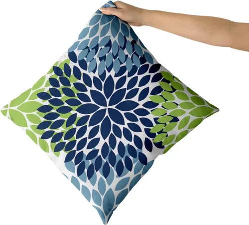 Vista 2 de Juego de 2 fundas de almohada de 18 x 18 pulgadas, diseño de dalias de color azul claro, modernas, rústicas, decorativas, de algodón, con Azul