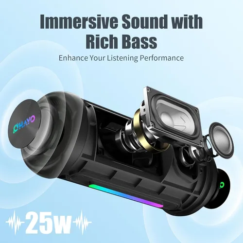 Vista 3 de Altavoz Bluetooth inalámbrico fuerte sonido estéreo IPX7 impermeable al aire libre portátil 25W Super Bass Altavoces para fiesta en casa playa
