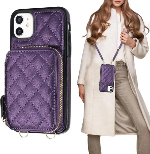 Vista 12 de Bocasal Funda tipo cartera tipo bandolera para iPhone 11, color negro