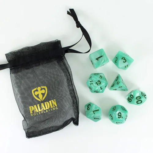 Vista 6 de Dados RPG de perlas turquesas - Juego completo poliédrico - 'Aqua