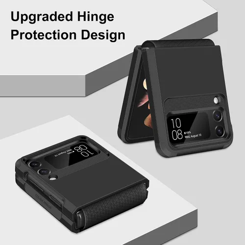 Vista 2 de Funda compatible con Samsung Galaxy Z Flip 3 con protección mejorada de bisagra de doble capa, policarbonato duro, TPU suave, cuerpo completo, a