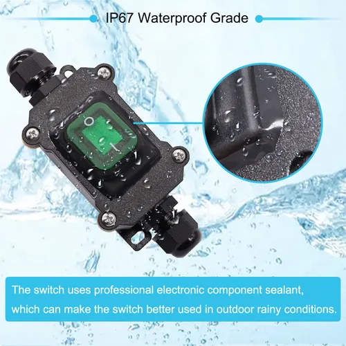 Vista 2 de IP67 Interruptor de línea impermeable en línea 16A/250V 20A/125V CA DPST de 4 pines, 2 posiciones, interruptor de palanca exterior con botón de Verde