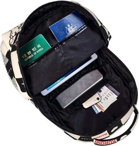 Vista 5 de jipin Lindas mochilas para niñas y mujeres, mochilas de anime, color negro y blanco, bolsa de viaje ligera de dibujos animados, Negro