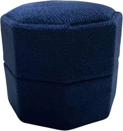 Vista 4 de Caja de anillo de terciopelo octágono de doble ranura para compromiso, boda, ceremonia, joyería, exhibición de fotos y almacenamiento (azul rey)