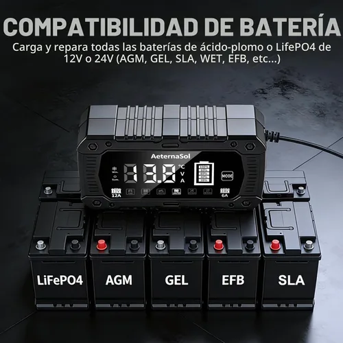 Vista 6 de Cargador de batería de coche inteligente 12A, cargador de mantenimiento de 12V 12A