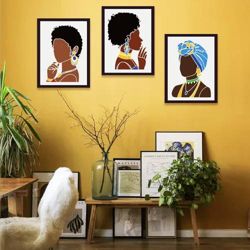 Vista 5 de FINGERINSPIRE 4 plantillas de pintura para niñas tribales africanas de belleza de 11.7 x 8.3 pulgadas, plantilla de silueta de cara de niña joven