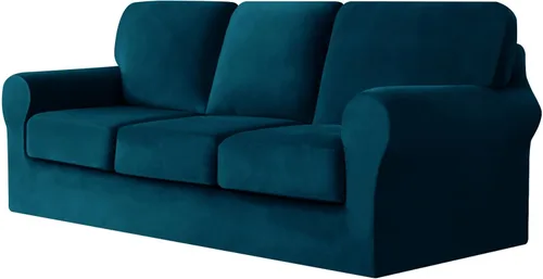 Vista 49 de UNBBRRL Fundas de sofá de 3 piezas para sofá, funda de terciopelo elástico para sillón con 1 funda de cojín de asiento y 1 funda de respaldo