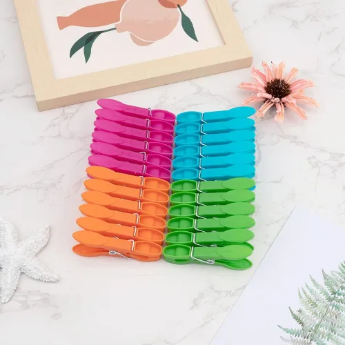 Vista 5 de 24 pinzas de plástico para ropa, pinzas de ropa resistentes, juego de alfileres de ropa de secado al aire, clips de toalla, clips de resorte, clips
