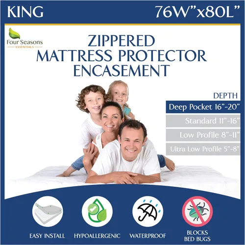 Vista 14 de Protector de Colchón Queen Contra Chinches Impermeable con Cremallera - Bolsillo Profundo que se Adapta hasta 20" de Profundidad - Funda