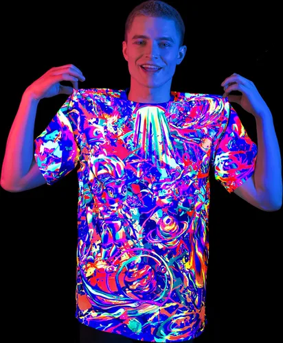 Vista 2 de aofmoka - Camiseta ultravioleta hecha a mano reactiva a luz negra con impresión decorativa