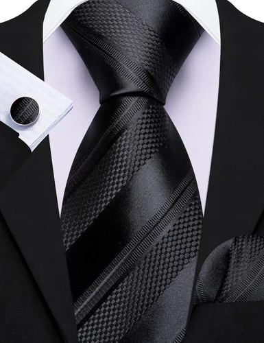 Vista 87 de Barry.Wang Juego de corbatas para hombre, corbata de seda a rayas, tejido a cuadros, gemelos formales, negocios, boda