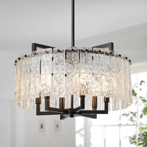 Vista 11 de Shrine Candelabros dorados de iluminación, luz colgante de cristal moderna para comedor, 6.3 pulgadas de profundidad x 19.5 pulgadas de alto