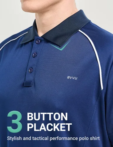 Vista 2 de BVVU Polo para hombre, manga larga, corta, táctica, para golf, absorbe la humedad, con cuello