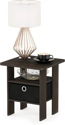 Vista 29 de Furinno Dario - Mesa auxiliar / estante de almacenamiento de noche con cajón de contenedor, pino ámbar/negro, 1 paquete, contenedor superior
