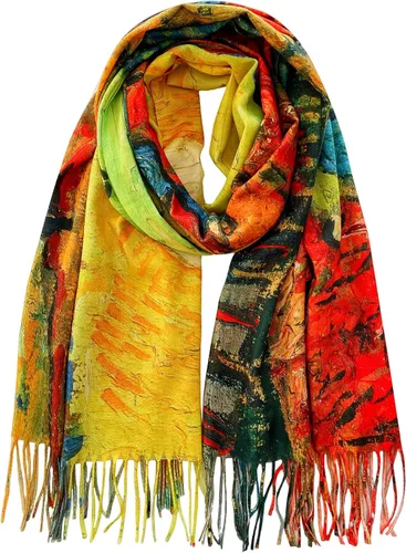 Vista 15 de VENVSBEE Reversible Scarf Soft Large Shawl Wrap Blanket Double Sided Art Print Warm Stoles Klimt Van Gogh Gifts Arte 01