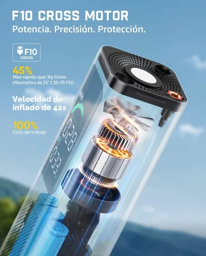 Vista 5 de Fanttik X10 Inflador de Neumáticos Cruz Compresor de Aire Portátil, Bomba de Aire de Inflado/Desinflado Rápido, Inflador Inalámbrico de 150PSI