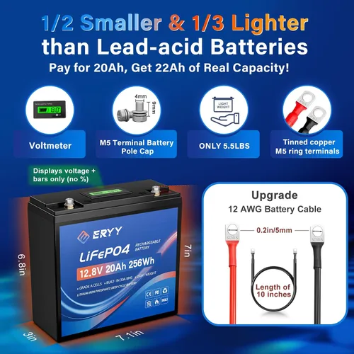 Vista 2 de Batería de litio LiFePO4 de 12V 20AH (22Ah) con 30A BMS y voltímetro
