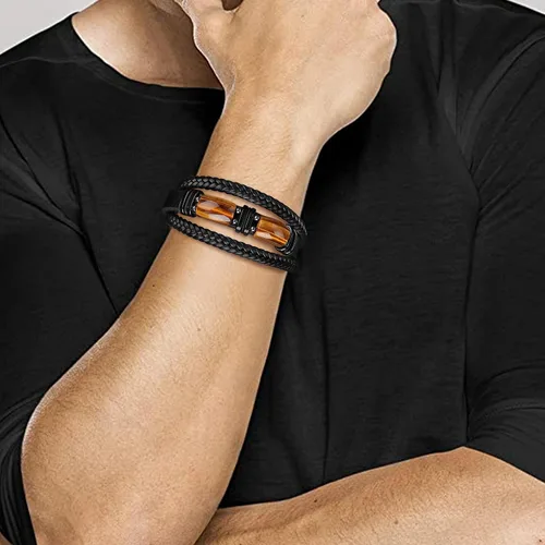 Vista 3 de JoycuFF Pulseras de cuero trenzado marrón para hombre, regalos para papá, novio, marido, hijo, nieto, hermano, para siempre, para el día del padre