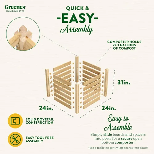 Vista 3 de Greenes Fence Compostador de madera de cedro, 24 pulgadas de ancho x 24 pulgadas de largo x 31 pulgadas de alto/77.3 galones - Fabricado en Estados