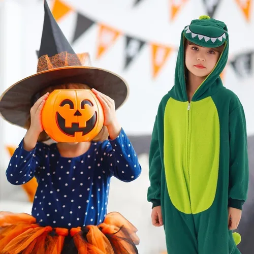 Vista 3 de Mameluco de dinosaurio de dibujos animados de anime, pijamas, pijamas, disfraz de cosplay para niños y adultos, fiesta de Halloween