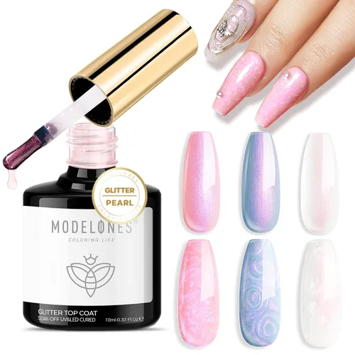 Vista 28 de Modelones Esmalte de uñas en gel con purpurina, brillo plateado reflectante, mix de purpurina brillante, gel transparente con destellos de confeti