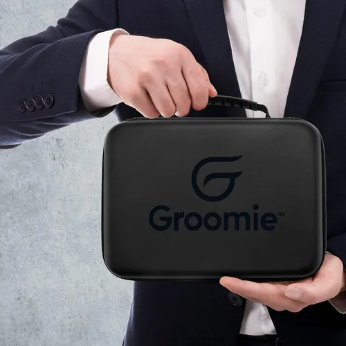 Vista 7 de Groomie BaldiePro - Funda de viaje negro Kit de afeitado organizador de viaje para hombres Elegante funda rígida portátil para llevar sobre