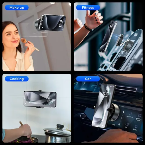 Vista 3 de Soporte magnético de succión 2 en 1 con clip y vacío, soporte de teléfono con ventosa ajustable de 360°, soporte para teléfono celular manos libres