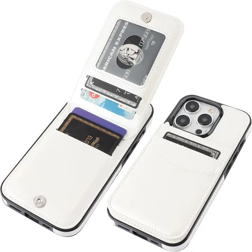 Vista 27 de KIHUWEY Compatible con iPhone 15 Pro Funda Cartera con Soporte para Tarjetas de Crédito, Tapa de Cuero Premium con Cierre Magnético y Soporte, Funda
