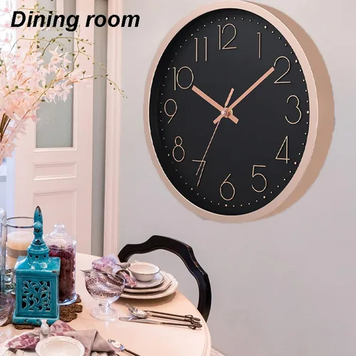 Vista 6 de Reloj de pared, relojes de pared de cocina, reloj silencioso redondo, clásico, funciona con pilas, diseño moderno y estilo para sala de estar