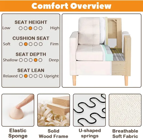 Vista 7 de STHOUYN Sillas decorativas tapizadas modernas de mediados de siglo con brazos para sala de estar, cómoda silla de lectura para dormitorio