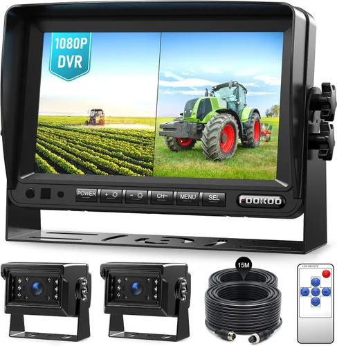 Vista 10 de Fookoo Sistema de cámara de respaldo con cable HD 1080P de 7 pulgadas, cámara de visión trasera impermeable IP69 a prueba de vibraciones, visión