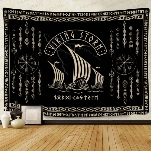 Vista 8 de F-FUN SOUL Tapiz de los vikingos nórdicos, franela suave, 40 x 30 pulgadas, nudo triskele vikingo, runa celta, tapiz de mitología estética