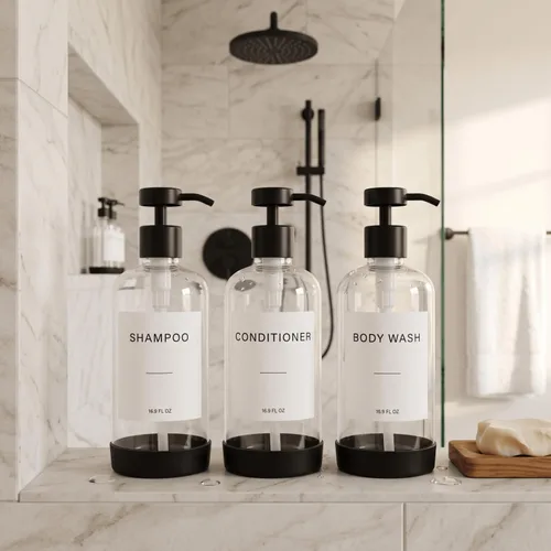 Vista 3 de Prus Waso Set dispensador de champú y acondicionador, transparente y negro