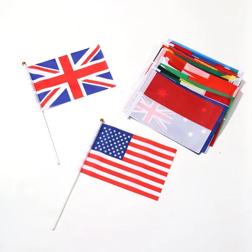 Vista 2 de Banderas de 100 países, bandera internacional de palillo de país, pequeña parte superior redonda de mano en palo, bandera de países del mundo