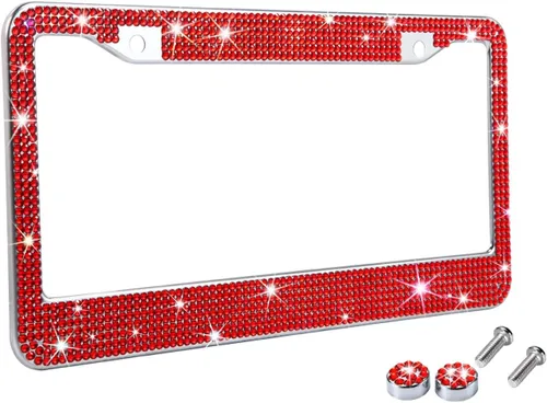 Vista 13 de Marcos de matrícula multicolor con diamantes de imitación brillantes para mujer, cubierta de matrícula de metal a prueba de óxido, accesorios