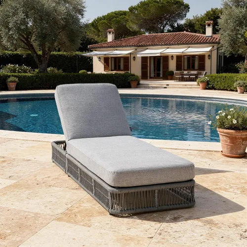 Vista 12 de Outdoor Chaise Lounge Chairs Set of 2, Brown Woven Rope Pool Lounge Chairs marrón/beige