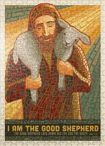 Vista 7 de MyPuzzle Jesus: The Good Shepherd, póster vintage, rompecabezas de 100 piezas prémium para adultos