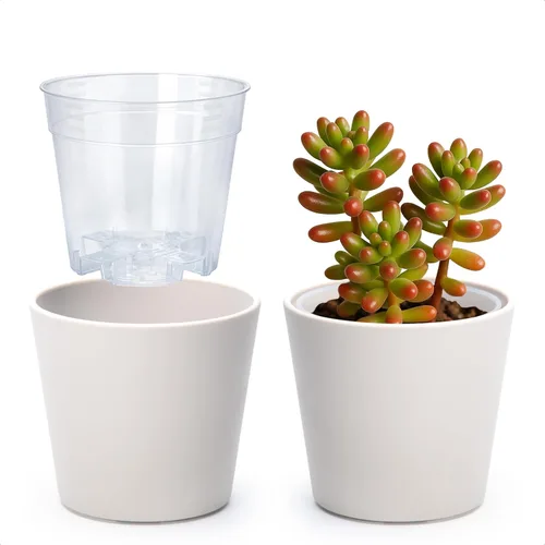 Vista 57 de Phoenix Vine Macetero de plástico verde oliva de 4.5 pulgadas con maceta transparente, cubierta decorativa ligera con maceta interior transparente