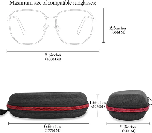 Vista 2 de Linkidea Estuche rígido extra grande para lentes de sol, bolsa de almacenamiento de gafas de sol de gran tamaño (XXL), Negro
