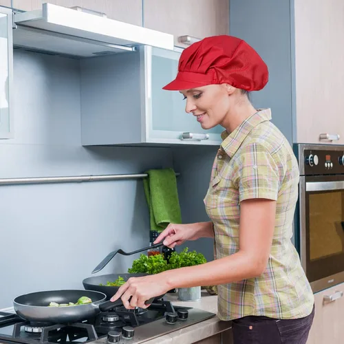 Vista 4 de Paquete de 4 u 8 gorros de chef para cocina, gorra de chef ajustable para servicio de alimentos, redes para el cabello, reutilizables, lavables