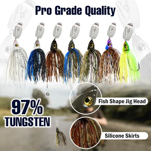 Vista 3 de Reaction Tackle Tungsten Bladed Jig Heads - Swimbait Fishing Jigs for Large and Smallmouth Bass, Trout, Walleye - Bass Fishing Lures Make a Chatter