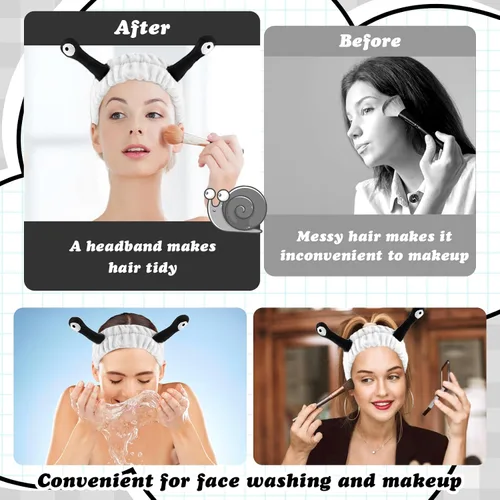 Vista 5 de Sibba Diadema de lavado facial, diademas de caracol, bandas para el cabello de spa, diademas de maquillaje, lindas diademas de forro polar coral