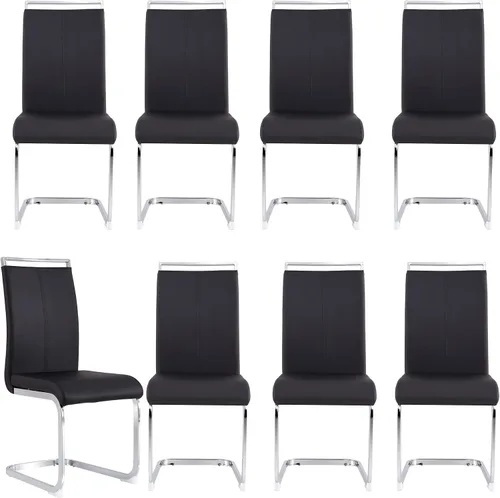 Vista 15 de gopop Juego de sillas de comedor, sillas modernas de metal con asiento acolchado de piel sintética, respaldo alto y patas cromadas resistentes, Negro