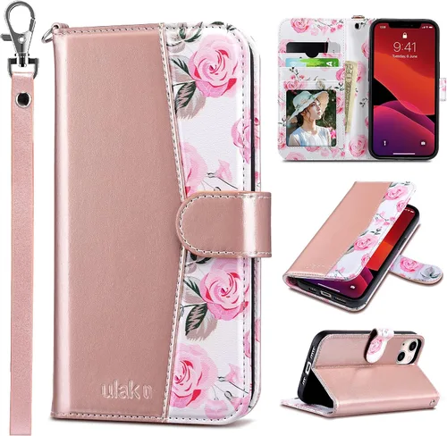 Vista 17 de ULAK Compatible con iPhone 13 Funda tipo cartera para mujer, funda tipo billetera de piel PU con tarjetero y función de caballete, funda protectora