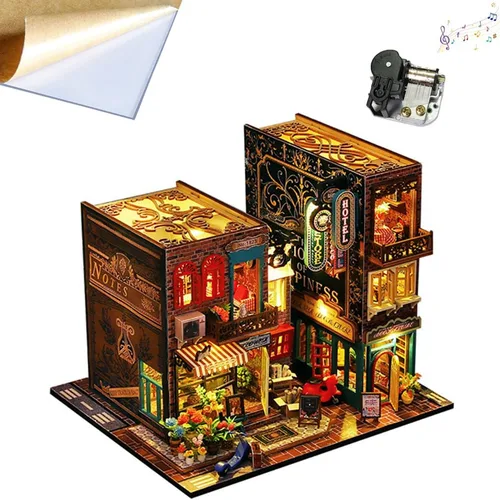 Vista 11 de Mini casa de muñecas de madera 3D con cubierta a prueba de polvo y movimiento de música, kit de casa de muñecas en miniatura y muebles, idea