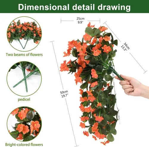 Vista 6 de Flores artificiales colgantes falsas para decoración de otoño al aire libre, 2 piezas de seda sintética violeta, aspecto resistente a los rayos UV A