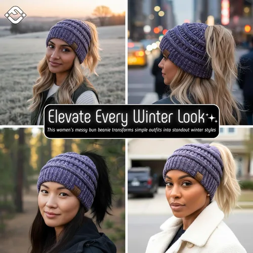 Vista 6 de Funky Junque - Gorro para mujer con ranura para cola de caballo