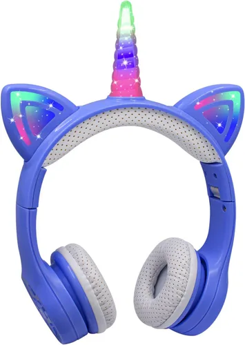 Vista 15 de Auriculares de unicornio para niñas, auriculares Bluetooth de unicornio para niños pequeños, portátil, teléfonos celulares, uso en avión Negro