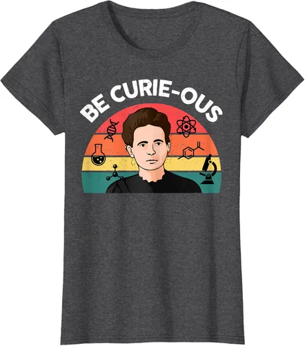 Vista 4 de Camiseta de ciencia para mujer Be Curie-ous Marie Curie Funny Chemist Teacher, Azul Azul Pastel